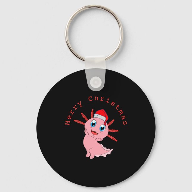 Cute Axolotl Santa Merry Christmas T Shirt  Key Ring (Front)