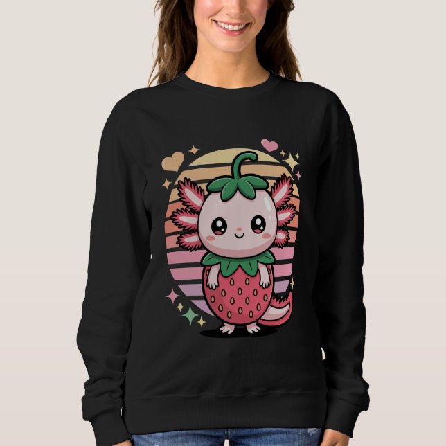 Cute Axolotl Strawberry Kawaii Pastel Retro Sunset Sweatshirt (Front)