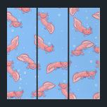 cute Axolotl underwater bubbles blue  Triptych<br><div class="desc">"cute Axolotl underwater bubbles blue ", "Axolotl gifts", "Axolotl present", "cute animal", "cute Axolotl", underwater, bubbles, Axolotl, mudpuppies, mudpuppy</div>