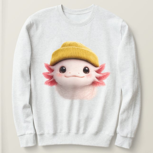 Cute Axolotl Wearing Beanie Retro 90s Design  Sweatshirt (Design Front)