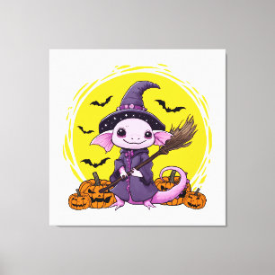 Cute Axolotl Witch Halloween Canvas Print