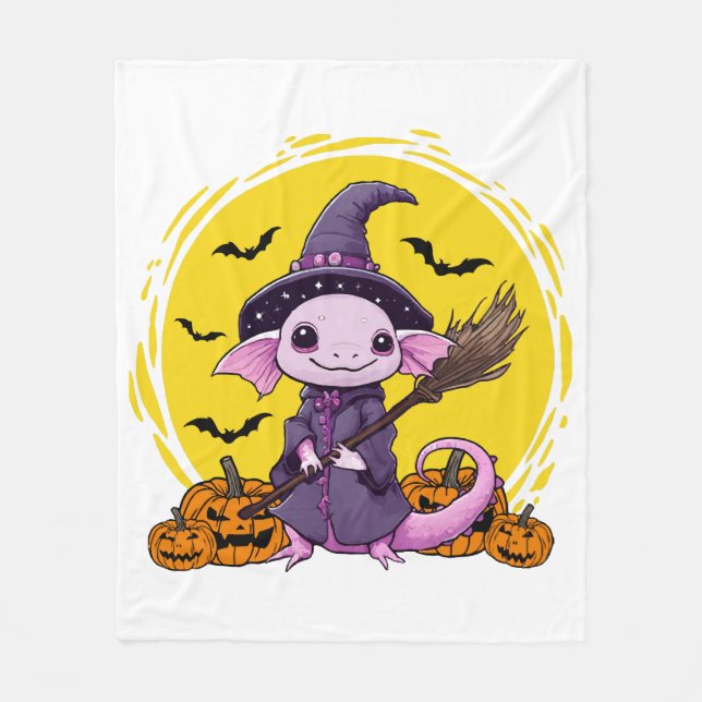 Cute Axolotl Witch Halloween Fleece Blanket (Front)