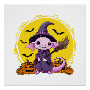 Cute Axolotl Witch Halloween Poster