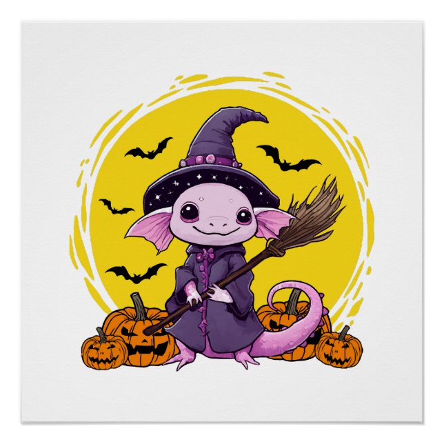 Cute Axolotl Witch Halloween Poster (Front)