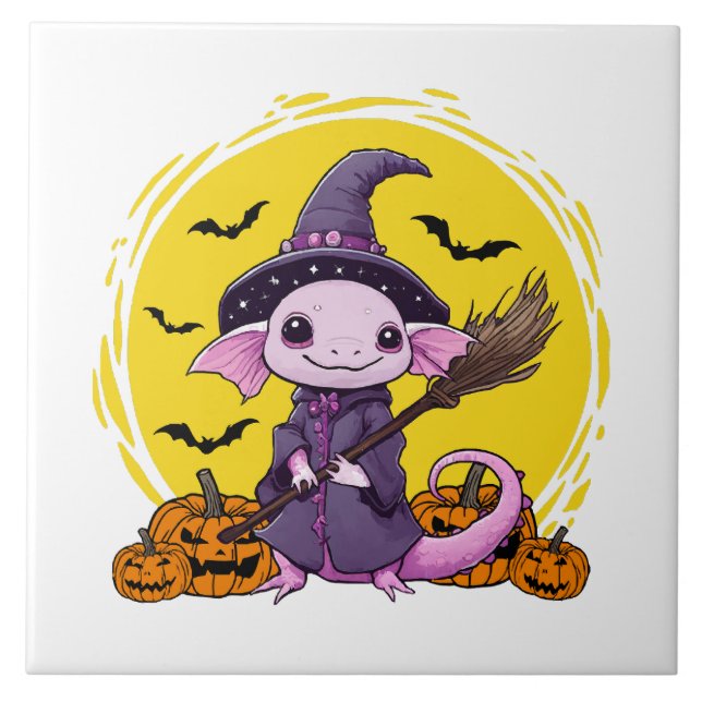 Cute Axolotl Witch Halloween Tile (Front)
