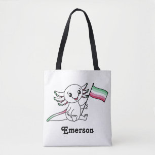 Cute Axolotl with Abrosexual Pride Flag LGBTQ+ Tote Bag