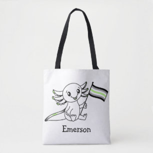 Cute Axolotl with Agender Pride Flag LGBTQ+ Tote Bag