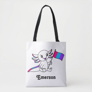 Cute Axolotl with Androgyne Pride Flag LGBTQ+ Tote Bag