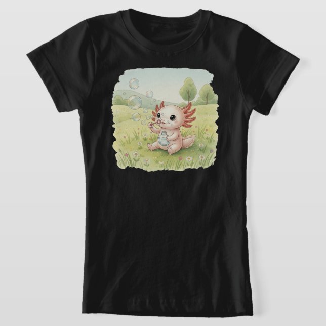 Cute Axolotl with Soap Bubbles – Kid’s T-Shirt (Laydown)