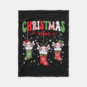 Cute Axolotls In Socks Xmas Lights Japanese Christ Fleece Blanket