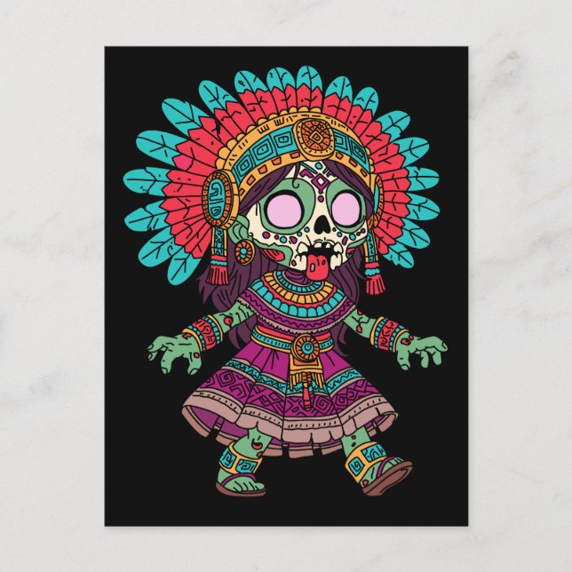 Cute Aztec Zombie Postcard (Front)
