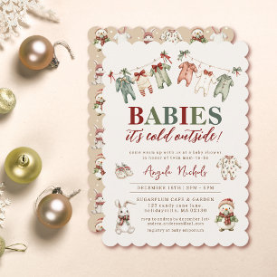 Cute Babies It's Cold Outside Twin Baby Shower Invitation