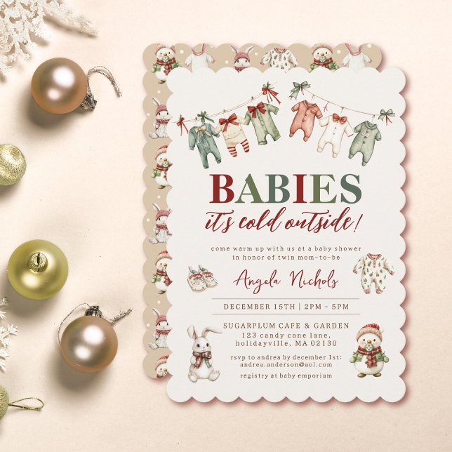 Cute Babies It's Cold Outside Twin Baby Shower  Invitation (Creator Uploaded)