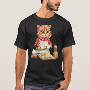 Cute Babushka Cat Making Pierogi Polish For Food L T-Shirt