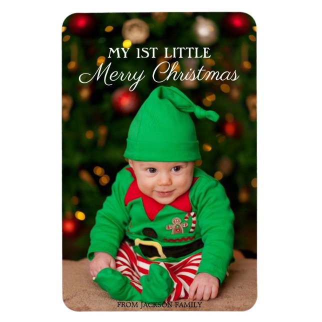 Cute Baby 1st Little Merry Christmas Photo Magnet (Vertical)
