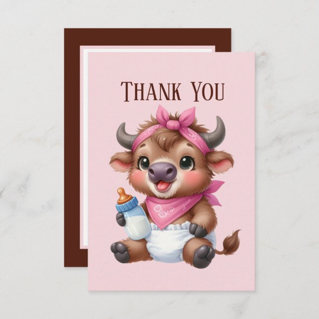 Cute baby add message girl highland cow thank you card (Front/Back)
