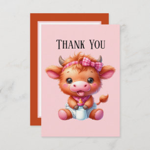 Cute baby add message girl Highland cow Thank You Card