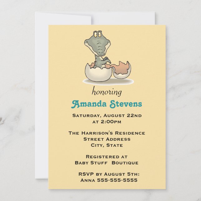 Cute Baby Alligator Baby Shower Invitation (Back)