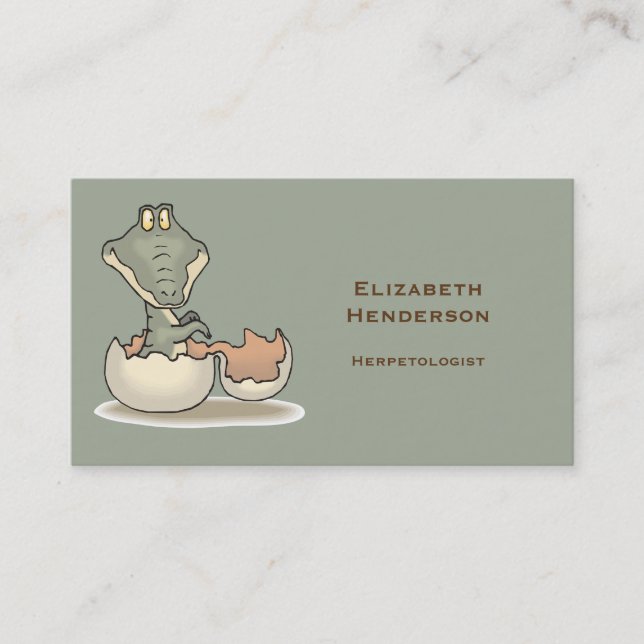 Cute Baby Alligator Cartoon Hatching from Eggshell Business Card (Front)