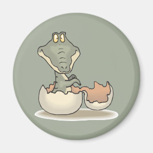 Cute Baby Alligator Cartoon Hatching from Eggshell Magnet