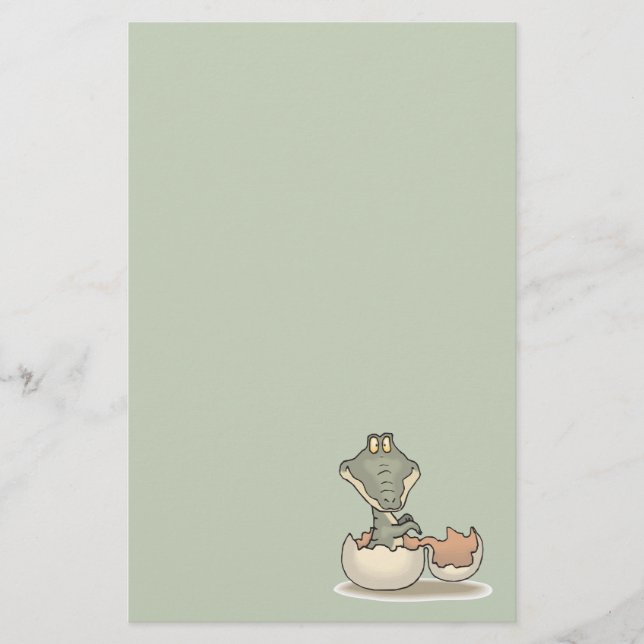 Cute Baby Alligator Cartoon Hatching from Eggshell Stationery (Front)