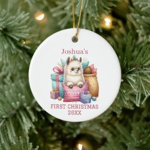 Cute Baby Alpaca Christmas Ceramic Tree Decoration