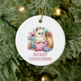 Cute Baby Alpaca Christmas Ceramic Tree Decoration