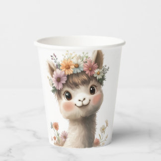 Cute Baby Alpaca Girl Paper Cups
