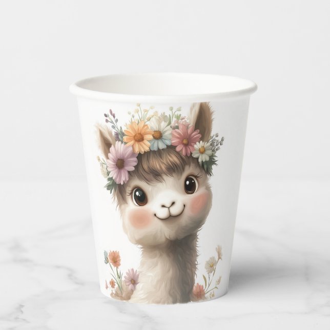 Cute Baby Alpaca Girl Paper Cups (Front)