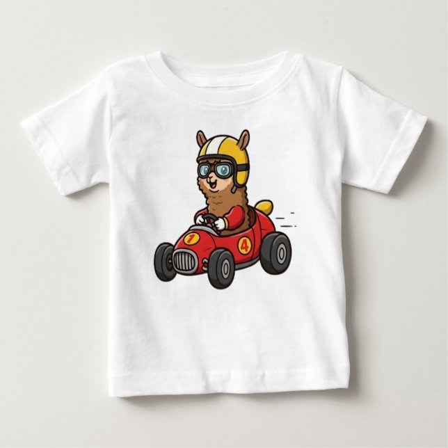 Cute Baby Alpaca Race Car Driver T-Shirt (Front)