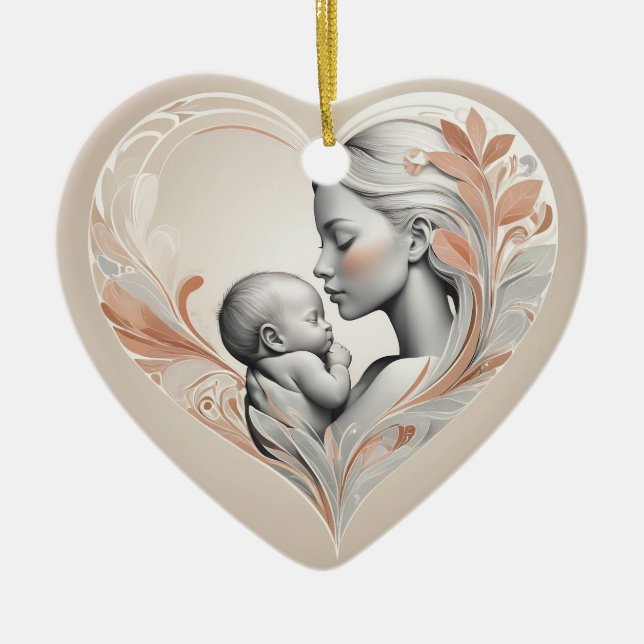  cute baby and mum  ceramic tree decoration (Front)