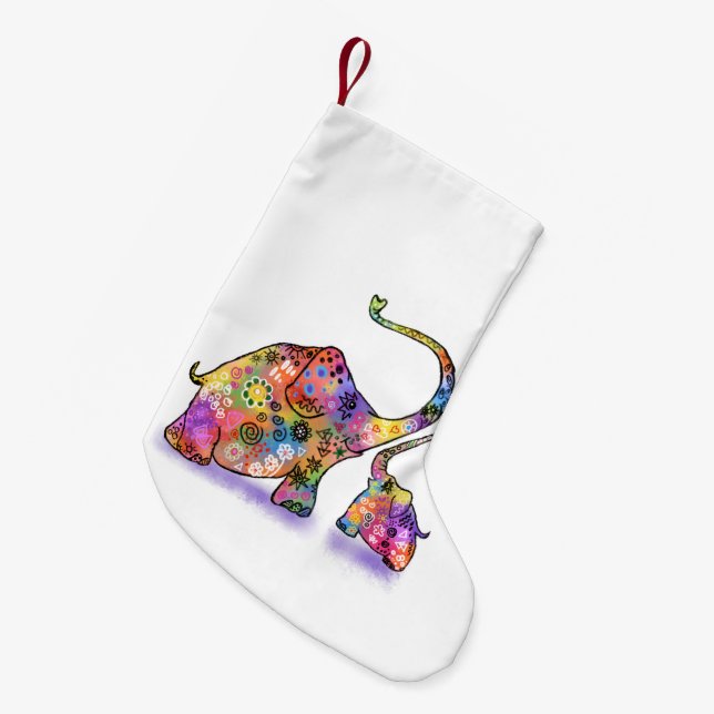 Cute Baby and Mum Elephants Christmas Stocking (Front (Hanging))