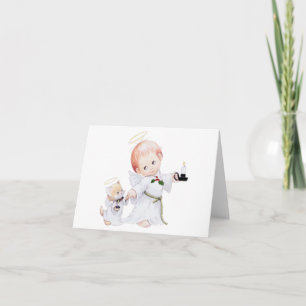 Cute Baby Angel And Cat Holiday Card
