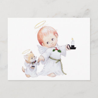 Cute Baby Angel And Cat Postcard