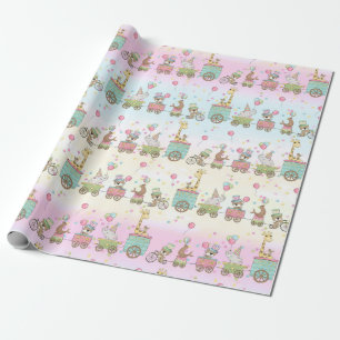 Cute Baby Animal Circus Train Gift Wrap