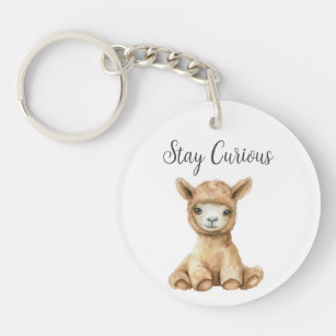 Cute Baby Animal Llama Quote Stay Curious Round  Key Ring