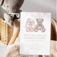 Cute Baby Animal Teddy Bear Boy Girl Twins Shower