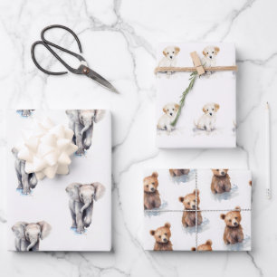 Cute Baby Animal Wrapping Paper Sheet
