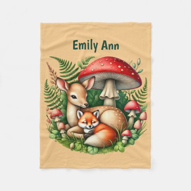 Cute baby animals add name fleece blanket (Front)