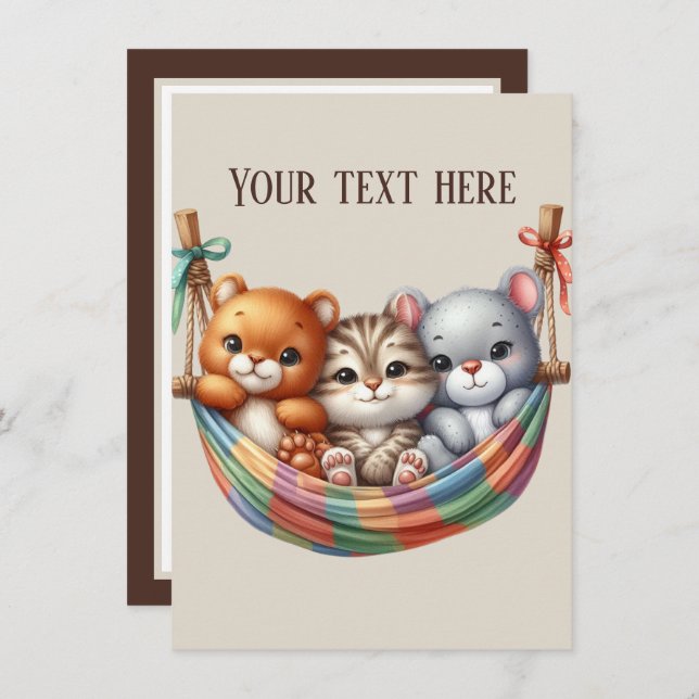 Cute baby animals add text card (Front/Back)