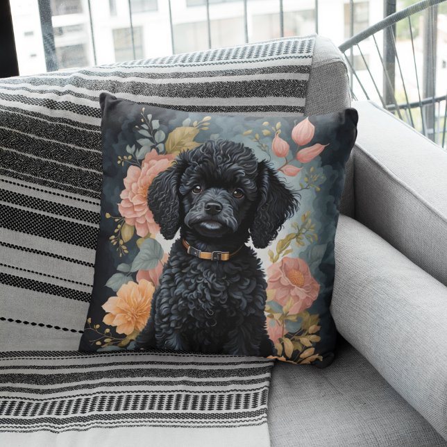 Cute Baby Animals | Cute Black Poodle Puppy Cushion (Creator Uploaded)