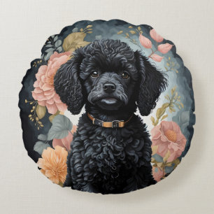 Cute Baby Animals Cute Black Poodle Puppy Round Cushion