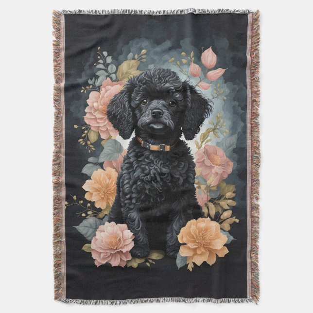 Cute Baby Animals | Cute Black Poodle Puppy Throw Blanket (Front Vertical)