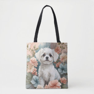 Cute Baby Animals Cute White Maltese Puppy Tote Bag