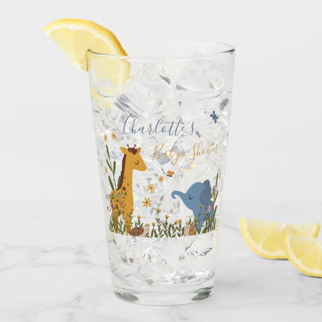 Cute Baby Animals Floral Baby Shower Glass (Front Ice)