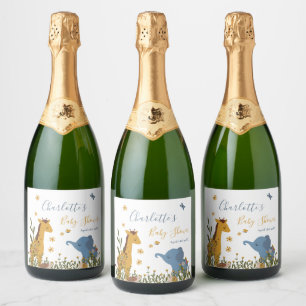 Cute Baby Animals Floral Baby Shower Sparkling Wine Label