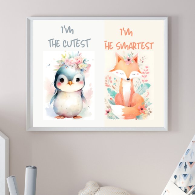Cute Baby Animals Funny kids nursery Fox Penguin  Poster (Creator Uploaded)