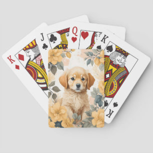 Cute Baby Animals   Golden Retriever Puppy  Playing Cards