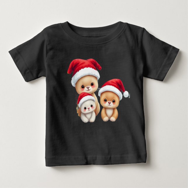 Cute Baby Animals in Christmas Wonderland Art T-Shirt (Front)