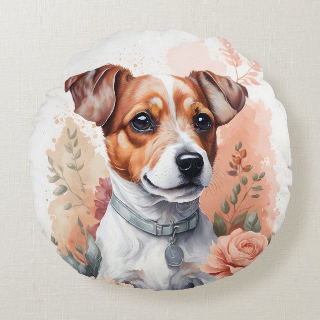 Cute Baby Animals | Jack Russels Terrier Puppy Round Cushion (Front)